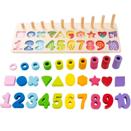 Fubai 3 in 1 Pairing Board Infant Montessori Early Education Educational Toys Boys and Girls Baby Building Blocks Puzzle Number Shape Color Enlightenment Cognitive Intelligence Children Development Birthday Gift