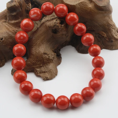 Classic Taiwan Momo Natural Deep Sea Coral Red High Porcelain Bead Bracelet 9mm