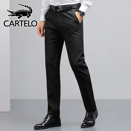 Cartelo crocodile casual pants men's spring and summer business casual trousers men's slim straight long trousers men's black 32/2XL