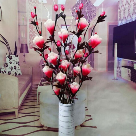 [Welcome essential] Leaf vein dried flower simulation dry branch fake flower living room floor decoration home new house decoration vase floral combination set arctic elephant white + red with bottle