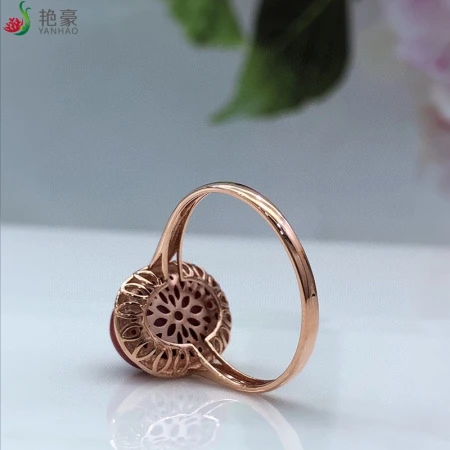 Yanhao [with national inspection certificate] Aka ring natural ox blood red coral 18K rose gold ring female model natal year Valentine's Day gift for girlfriend wife mother high-end birthday gift
