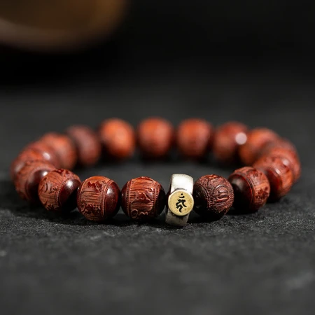 Potala Palace Wenchuang India Gaomi Small Leaf Red Sandalwood Bracelets for Men and Women Six-character Mantra Carved Wenwan Wooden Handle Plate Play Gift Small Leaf Red Sandalwood Carved Six-character Proverbs Birthplace Buddha Hand String Rabbit-Manjushri Bodhisattva