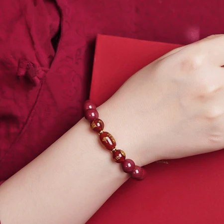 Crown with cinnabar red agate hand string beads ladies bracelet women's original ore crystal purple gold sand jewelry zodiac year female fashion jewelry jewelry mother's birthday gift for girlfriend wife mother cinnabar bracelet certificate + rose gift box