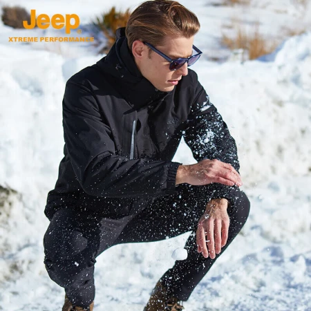 Jeep Men's Jacket Fleece Two-piece Outdoor Jacket Men's Three-in-One Couple Models Windproof Waterproof Warm Cold-proof Clothes Mountaineering Jacket Men's Brand Black L
