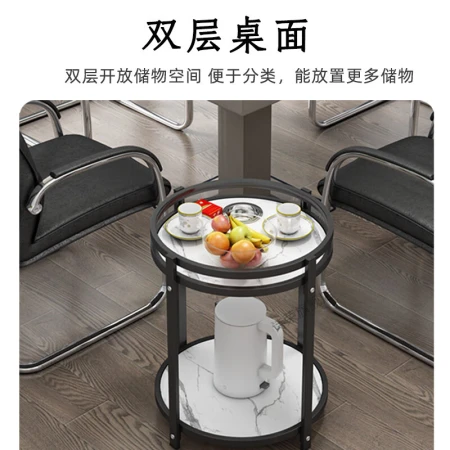 Mahjong machine water cup holder Mahjong machine tea table double-layer chess and card room ashtray tea rack Mahjong table side tea table light luxury small coffee table [light luxury basic model] black marble color + black frame assembly