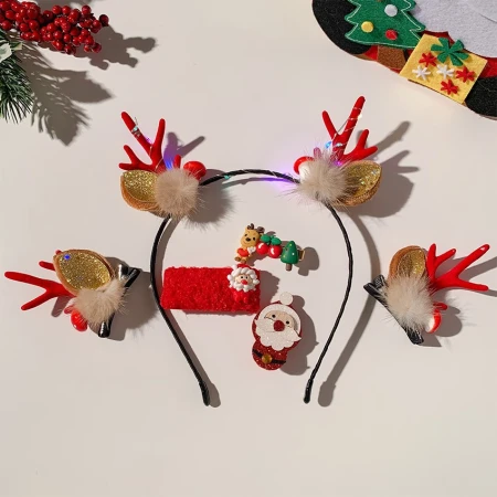 2022 Christmas hair clip headband gift box set girls cute elk horn hair clip headband children's Christmas hair accessories eyebrow stickers