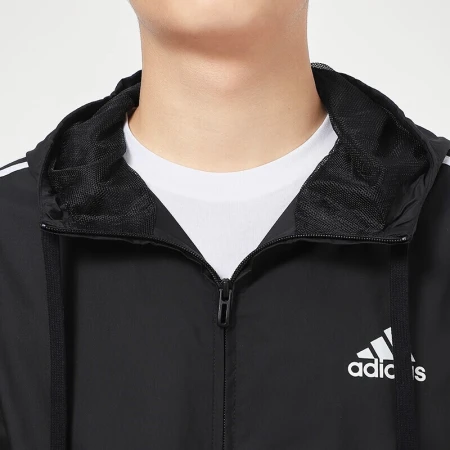 Adidas adidas jacket men's autumn new running fitness training windproof clothes warm breathable hooded jacket men's black hooded GK9026 thin section recommended one size larger loose XL