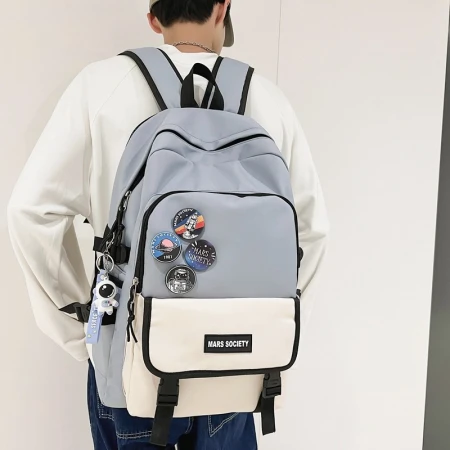 Cool Sen schoolbag men's backpack shoulder bag female Korean version junior high school college students large capacity can hold 15.6 inches waterproof laptop blue large [with spaceman pendant + 4 badges]