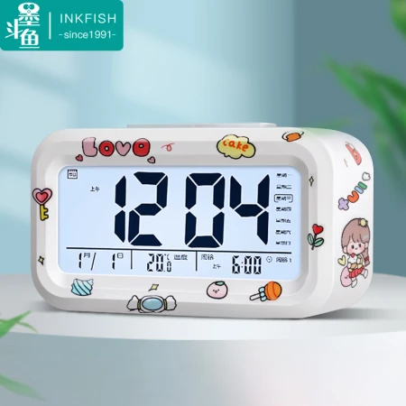 Cumi-cumi jam alarm elektronik baterai putih DIY kreatif cerdas alarm siswa anak-anak fotosensitif otomatis tiga kelompok alarm kecil