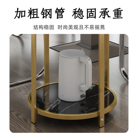 Mahjong machine water cup holder Mahjong machine tea table double-layer chess and card room ashtray tea rack Mahjong table side tea table light luxury small coffee table [light luxury basic model] black marble color + black frame assembly
