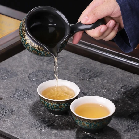 Haofeng Ceramic Kung Fu Tea Set Household Tea Tray Stone Mill Lazy Automatic Tea Set Accessories Teacup Teapot Tea Caddy Special [Green] [vine 9-piece set]