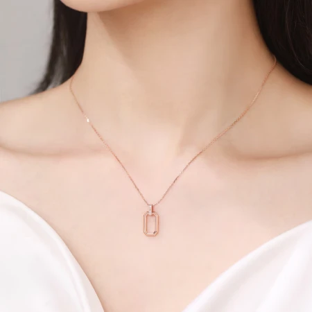 Zokay Diamond Pendant Rose 18K Gold Geometric Pendant Necklace Simple and Versatile Gift D08683 with 18K Gold Chain
