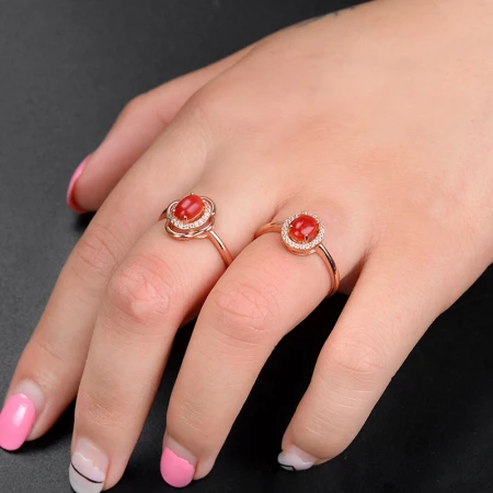 Stone Spirit Natural Red Coral Ring Female S925 Silver Rose Gold Female Fashion Girlfriend Festival Gift Color Treasure Ring Mouth Live Mouth Appraisal Certificate 13#-15# Type 1
