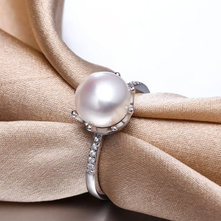 Queen of Pearls Gift for Girlfriend 8.5-9mm Freshwater Pearl Ring Exquisite 925 Silver Inlaid Fashion Open Female Ring Crown