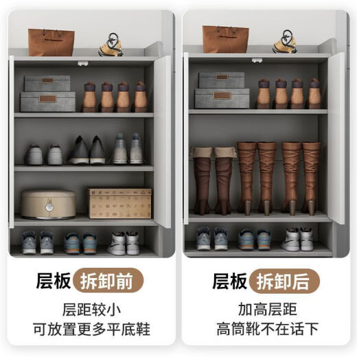 Xiang Fuju Pavilion, Shunde Furniture, Foshan, Guangdong, Longjiang Lecong Shoe Cabinet Multi-layer Home Door Large Capacity Multi-Function Shoe Rack Living Room Upgraded Three-Door Style Fog Gray + Yashi Gray 1 Meter