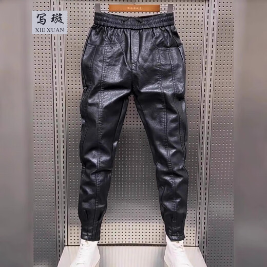 Write Xuan winter men's leather pants with velvet and thickening to keep warm, high-waisted, waterproof and windproof, large size loose leather pants for motorcycles and motorcycles, men's leather pants black, no velvet 3XL 150-165Jin Jin is equal to 0.5kg Recommendation