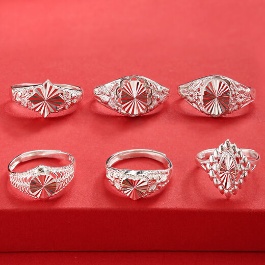 Shantou Lincun S990 solid silver ring, flower ring, heart-shaped women's model, national trend, ancient silver, gift to girlfriend, mother, silver ring, love light ring, opening adjustable