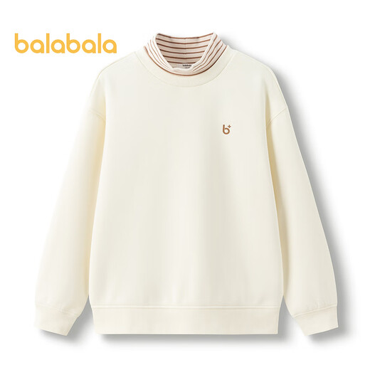 Balabala children's clothing boys' sweatshirts children's autumn and winter tops plus velvet girls high collar warm, comfortable and versatile fashionable milk white 10501 140