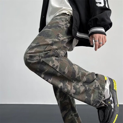 
7 high-quality jeans spring and autumn style camouflage American high street vibe workwear trendy brand hiphop slim fit straight DFFS-671 camouflage M