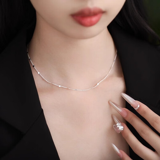 Chengyun 9999 sterling silver necklace for women, niche light luxury, high-end, pure silver neck chain, clavicle chain, birthday gift for girlfriend, 9999 pure silver piece chain, silver weight is about 2.3g