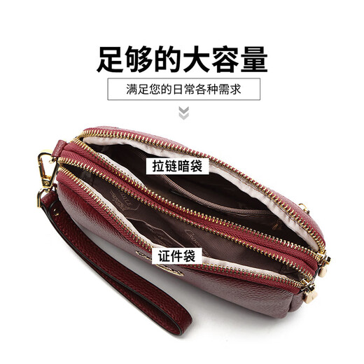 Crocodile shirt double zipper first layer cowhide wrist bag women's clutch bag simple long wallet T2008 wine red