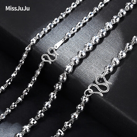 Miss JuJu pt950 platinum necklace for men and women, platinum flower bead chain, domineering men's model, thick Buddhist beads laser bead plain chain, weight 51.48g, length 62cm, thickness about 7.0mm,