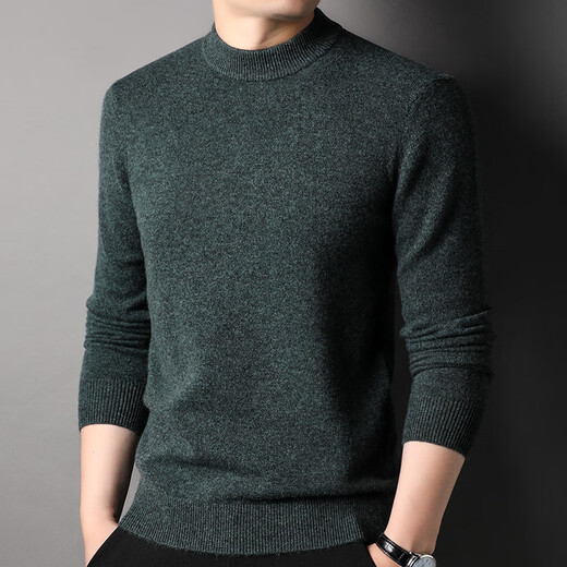 Hengyuanxiang Heavyweight 430G Thickened 100% Pure Wool Sweater Men's Half Turtle Collar Warm Sweater Men's Autumn and Winter Casual Sweater Light Khaki XL 390g Recommended 140-160Jin Jin equals 0.5 kg