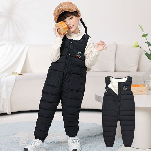 Warm winter duck children's down cotton overalls infants and toddlers thickened cotton pants for boys and girls to wear open one-piece plus down crotch gray 110 4-5 years old