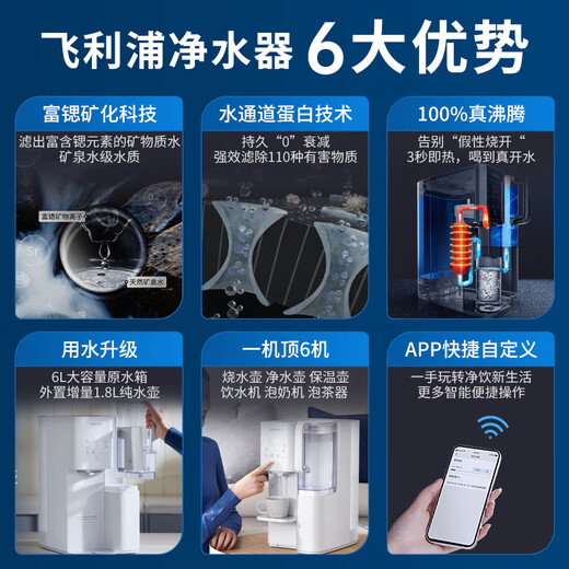 Philips (PHILIPS) water purifier household RO reverse osmosis desktop instant hot water dispenser rich strontium mineralization installation-free purifier ADD6860