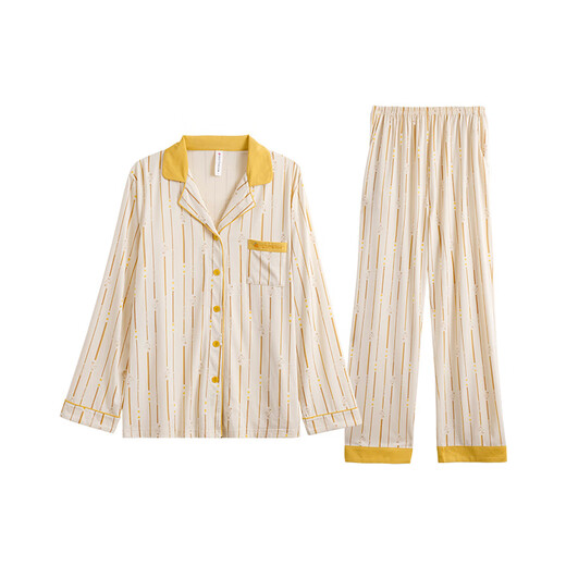 Fenton Couple Pajamas Fan Chengcheng's Same Style Stars' Same Style Spring 5A Antibacterial Lapel Comfortable Style Homewear Cover Douhuang-Men's 2XL