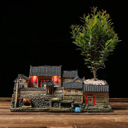 Flowing water interesting Chinese retro micro landscape old house flower pot landscaping creative potted plants indoor succulents asparagus bamboo bonsai ornaments childhood house Chi Nan - free ornaments