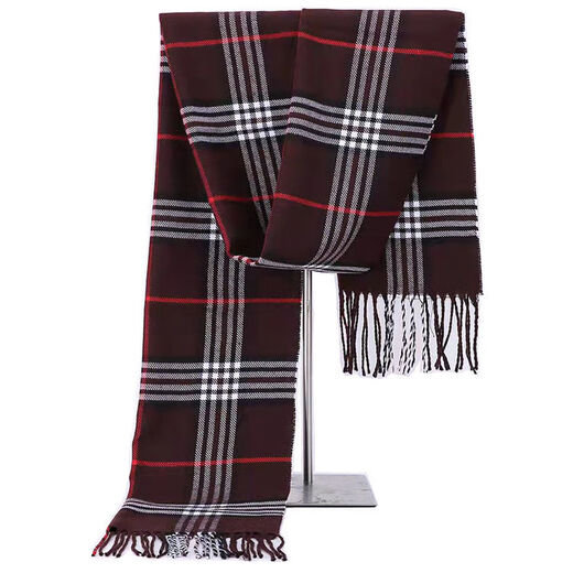 Bijinger men's handkerchief scarf for middle-aged and elderly men autumn and winter warm scarf long thickened high-end imitation sheep fashion black gray (large grid)