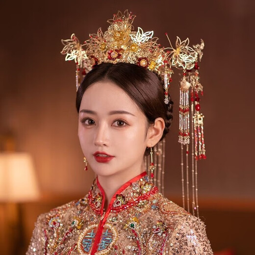 Chenru new style Chinese style bride phoenix crown Xiuhe clothing headdress ancient costume wedding high-end hair accessories wedding accessories anchor headdress phoenix