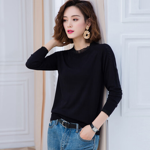 Baosheng 2020 Spring New Women's Clothing New Bottoming Shirt Women's Fashion Sweater Short Pullover Long Sleeve Knitted Bottoming Shirt Trendy JXALSC5160 Black L