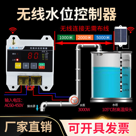 Fully automatic wireless remote water level controller water pump water tank water tower 220V liquid level remote control float sensor switch S200-D barrier-free 1000 meters power adapter