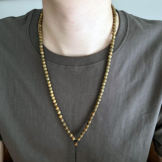 Langmai customized natural American fragrant green sandalwood pendant long bead chain lanyard is comparable to agarwood men's and women's neck chain pendant rope A style fragrant green sandalwood 8mm 66cm medium long style