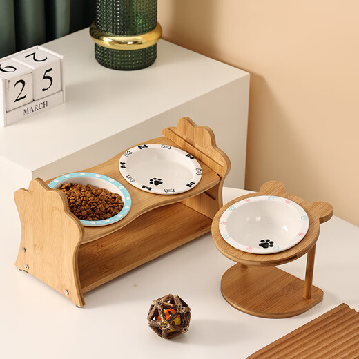 CLCEY Ceramic Cat Bowl Rack Protects Cervical Vertebrae, Anti-Black Chin, Anti-Slip, Anti-Tip Small Dogs, Teddy Adjustable Height Dog Bowl, Pure White Bowl + Single Bowl Rack