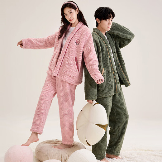 Malensa anti-static double-sided velvet warm couple pajamas for women autumn and winter long-sleeved thickened velvet men's home clothes
