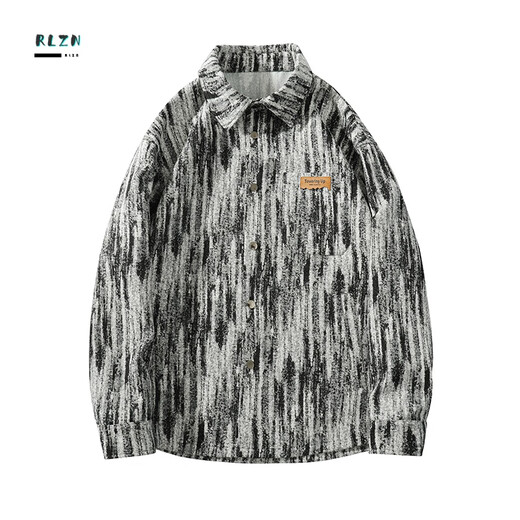 RLZN胖子大码扎染小香风夹克男春秋加肥大码潮牌宽松痞帅翻领学生外套 A001-J683蓝色 XL140-160斤