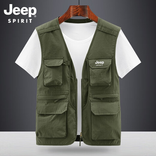 JEEP SPIRIT马甲男户外摄影导演记者钓鱼背心中年无袖上衣大码休闲多口袋大码 卡其 XL