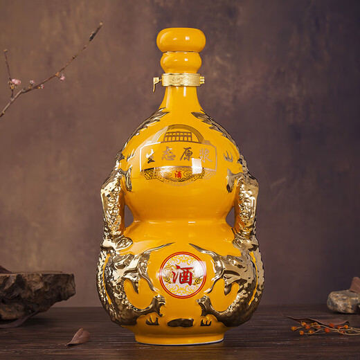 Porcelain 銊堂 5Jin Jin is equal to 0.5 kg. Wine jar, puree, wine bottle, decorative ornaments, wine bottle, sealed gourd, golden dragon, Chengxiang wine set