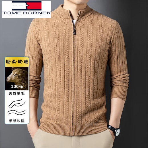 TOME BORNEK Tommy Tommy Men's Wool Knitted Cardigan Autumn and Winter Business Loose Sweater Long Sleeve Half Turtle Collar Jacket Casual Spring Jinhua Camel S 165