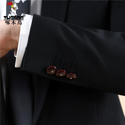 Woodpecker (TUCANO) Suit Men's Interview Slim Business Formal Casual Korean Style Blazer Groomsmen Grooms Wedding Evening Dress Black 03 Double Button Turn-Up Pocket Two-piece Set 3XL (Please note height and weight when ordering white shirt)