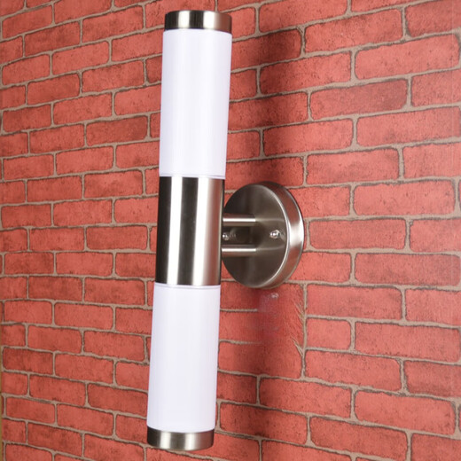 Micro simple stainless steel wall lamp, waterproof and rust-proof outdoor LED wall lamp, garden balcony aisle wall lamp, bedside wall lamp, single head/milk white cover/12 watt LED white light