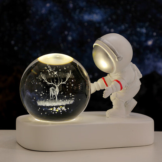 Fascini Astronaut Night Light Little Prince Crystal Ball Luminous Base Desktop Ornament Birthday Gift Beloved Astronaut-A Deer Accompanying Gift Box