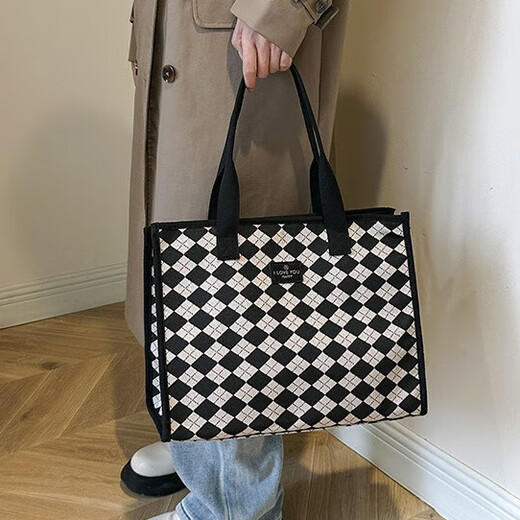 Jin Riman sac à bandoulière en toile pour femmes 2024 nouvelle sortie de mode sac de shopping portable grande capacité maman sac fourre-tout de banlieue sac à bandoulière en losange noir