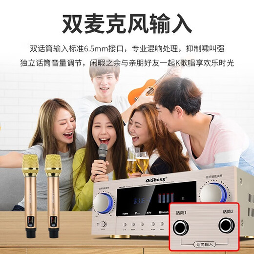 Qisheng high-power Bluetooth fixed resistance 5.1 home theater HDMI amplifier home card package professional fever heavy bass ktv audio high-definition power amplifier air amplifier AV-2609 high-definition lossless HIFI version + 12-inch subwoofer