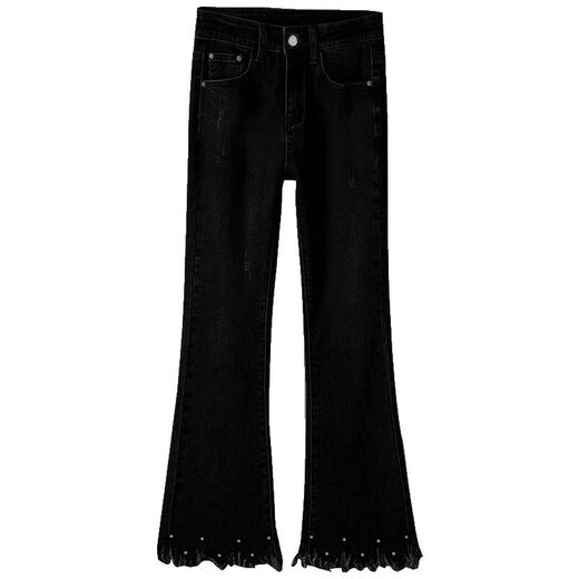 莫代尔牛仔裤女装喇叭裤百搭2025秋季新款九分高腰显瘦弹力钉珠微喇裤 MX-11-1049_【020】黑色 有弹力 27 【90-100斤/腰围2尺】