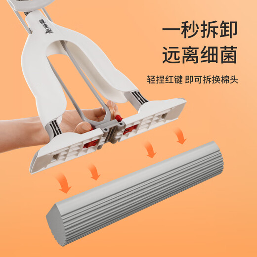 美丽雅胶棉拖把28cm2拖头吸水海绵一键卸头免手洗一拖净2025干湿两用