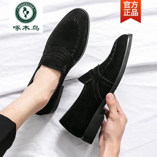 
Woodpecker Loafers men's 2025 new fashion British leather frosted fur shoes men's inner height-enhancing casual driving shoes 9215 brown lace-up 41